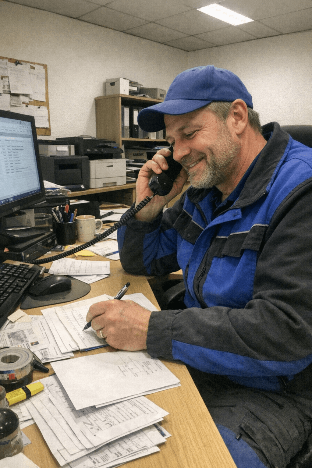 Disponent am Telefon zur Aufnahme eines Einsatzeinganges zur Rohrreinigung